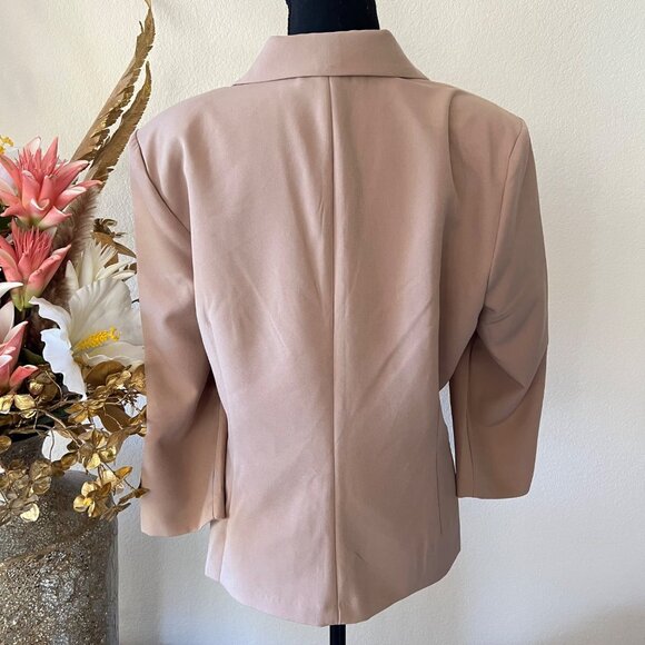 Carole Wren Tan Beige Blazer with Gold Buttons 3/4 Sleeve Career Office Chic XL - Picture 4 of 11